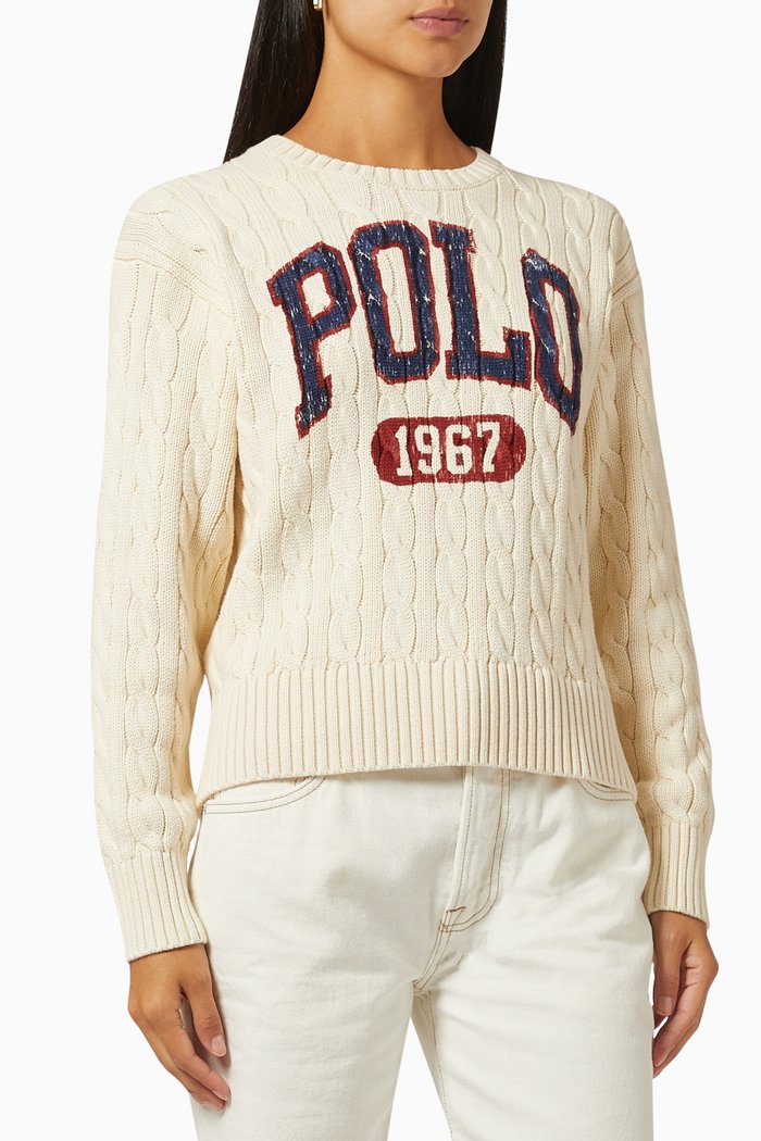 

Polo 1967 Sweater in Cotton Cable Knit, Neutral