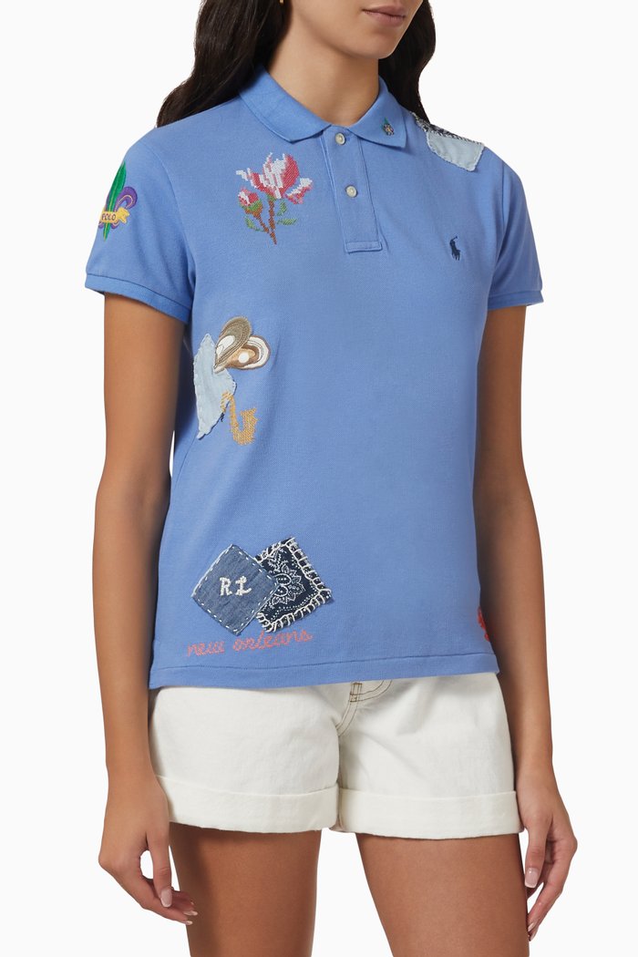 

New Orleans Patchwork Polo Shirt in Cotton-piqué, Blue