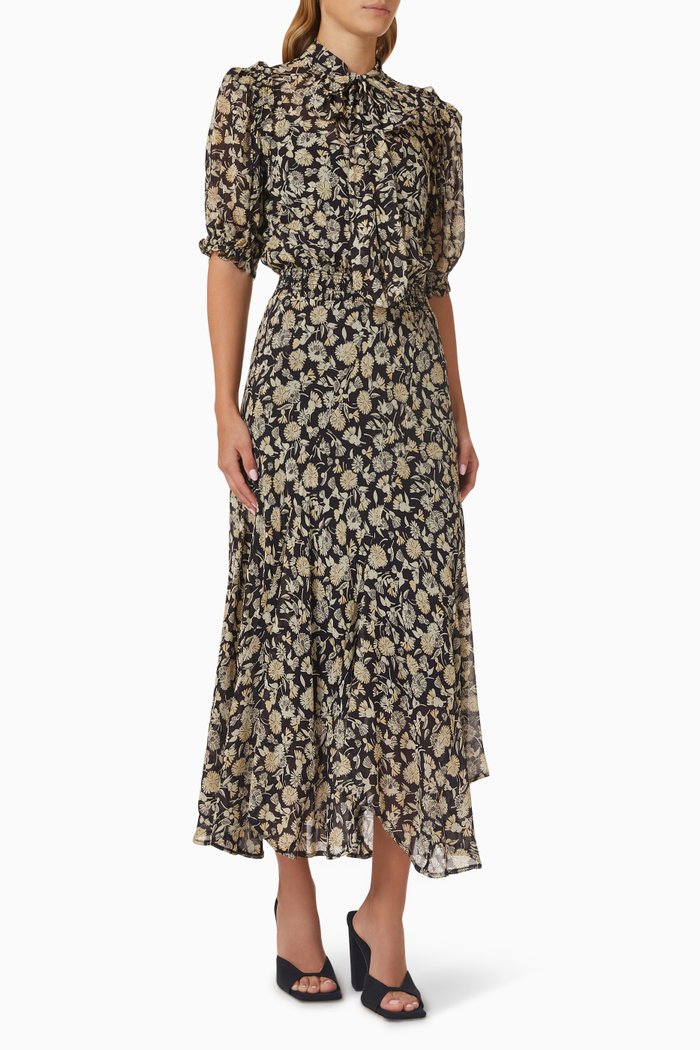 

Irene Floral Midi Dress, Black