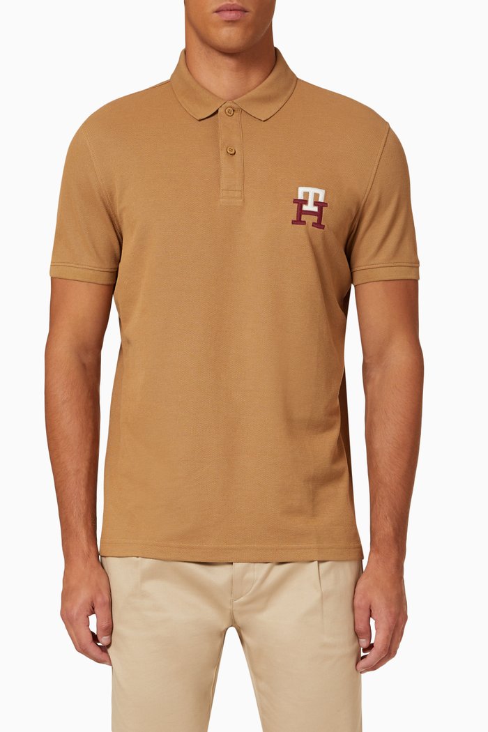 

TH Monogram Polo Shirt in Organic Cotton Piqué, Neutral
