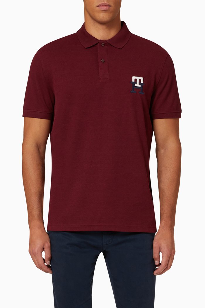 

TH Monogram Polo Shirt in Organic Cotton Piqué, Red