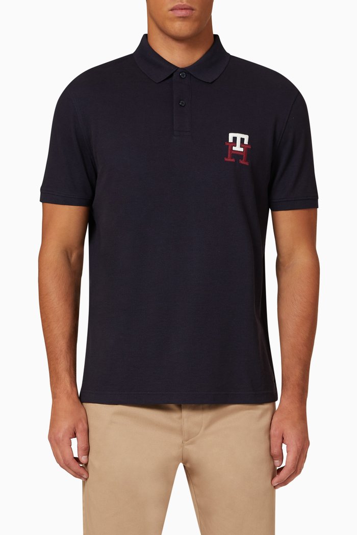 

TH Monogram Polo Shirt in Organic Cotton Piqué, Blue