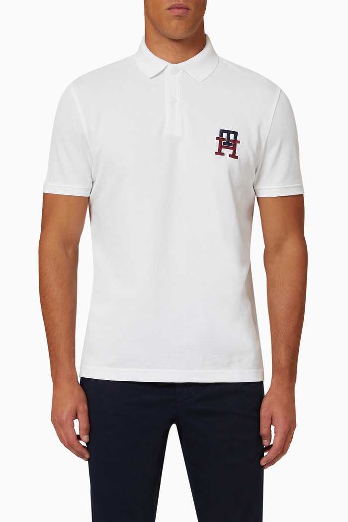 

TH Monogram Polo Shirt in Organic Cotton Piqué, White
