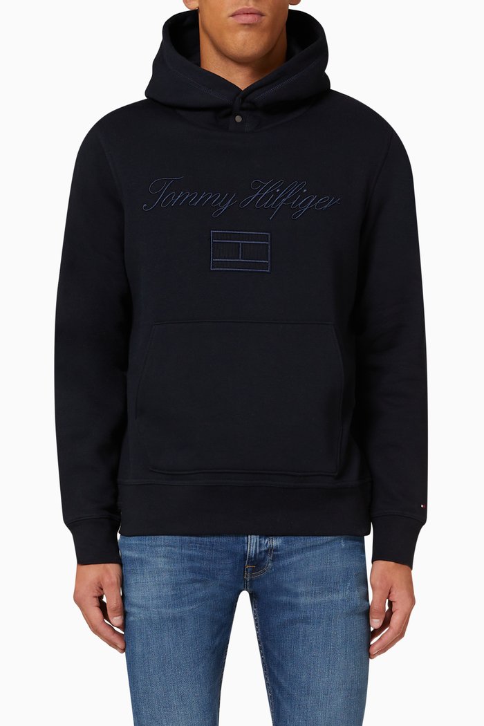 

TH Emboidered Hoodie in Cotton-blend Fleece, Blue