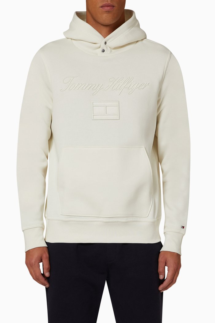TH Emboidered Hoodie in Cotton-blend Fleece, Neutral