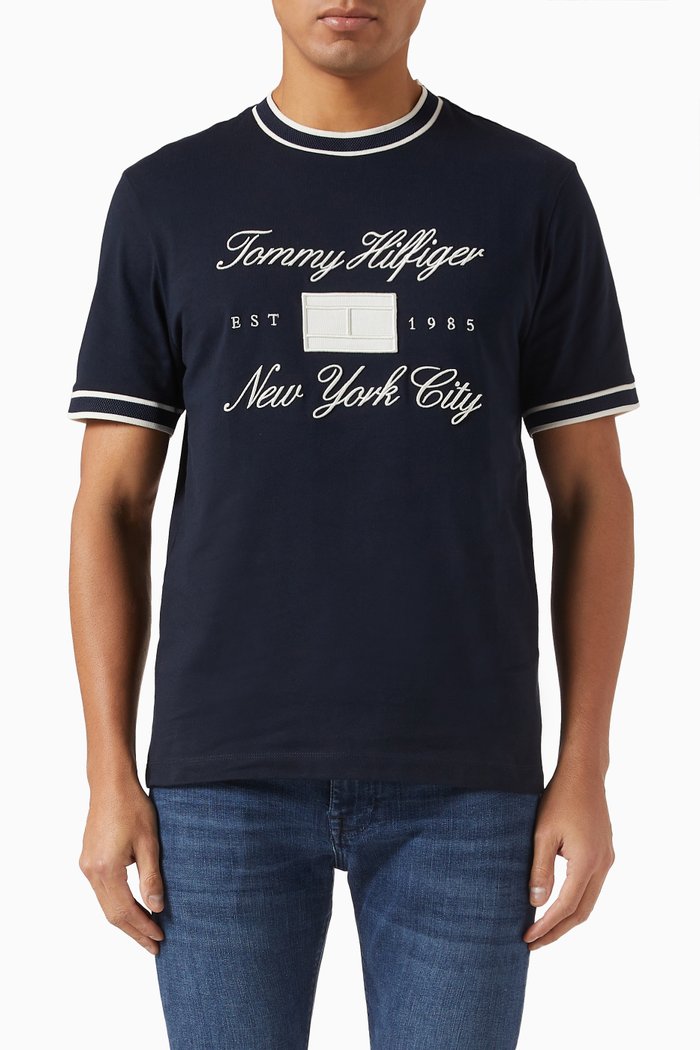 Birdseye Logo T-shirt in Cotton, Blue