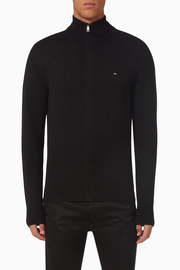 

Logo Zip-through Cardigan in Pima Cotton, Black