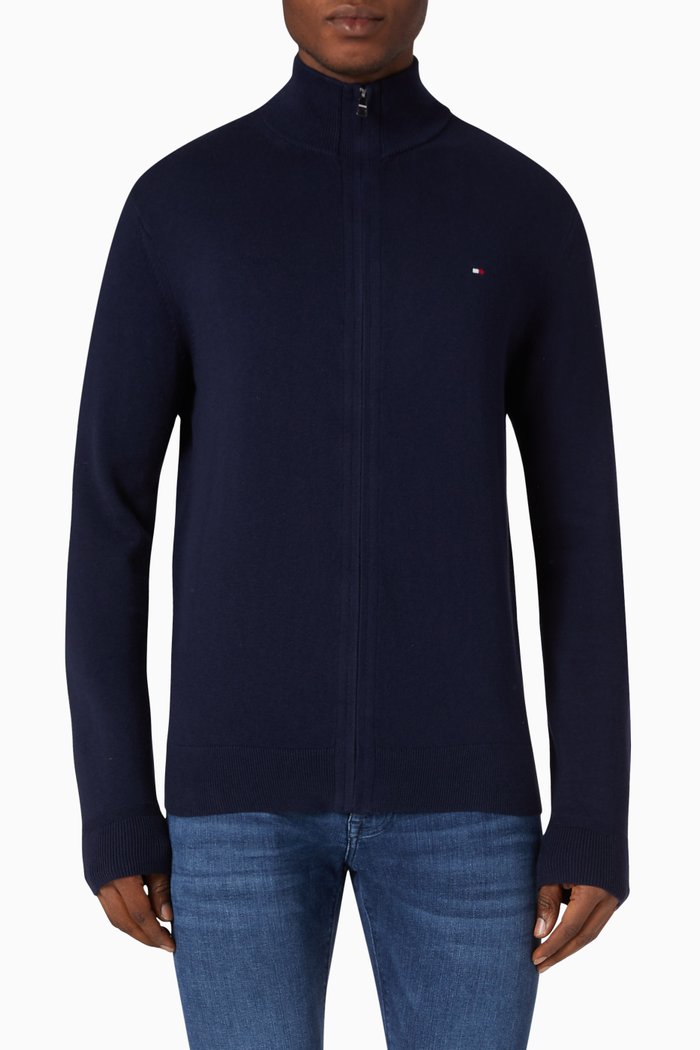 

Logo Zip-through Cardigan in Pima Cotton, Blue