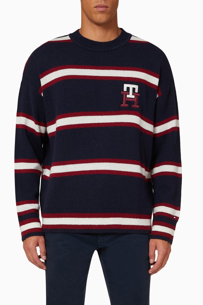 Striped Monogram Sweater in Wool-blend, Blue