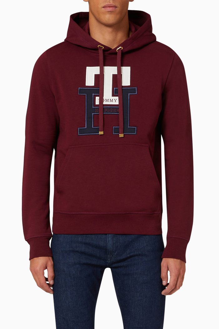 

TH Monogram Appliqué Hoodie in Cotton, Red