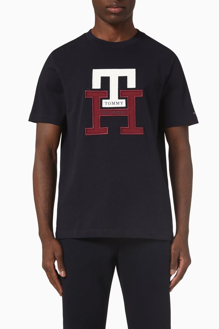 

Monogram Appliqué T-shirt in Organic Cotton, Blue
