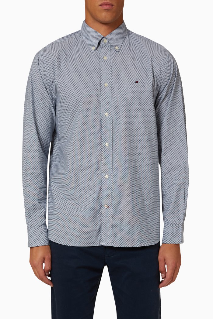

Micro Print Button-down Shirt in Stretch Cotton, Blue