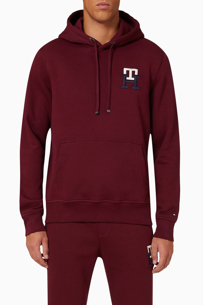 

TH Monogram Logo Hoodie in Cotton Fleece, Red