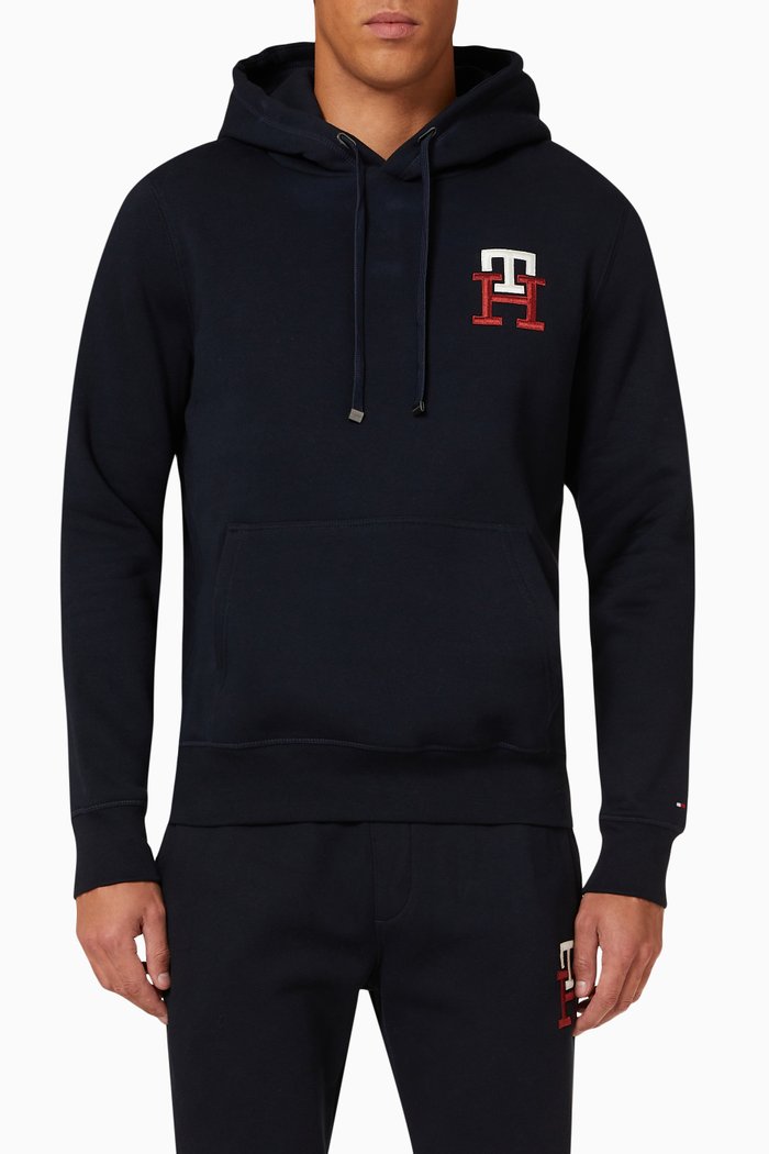 

TH Monogram Logo Hoodie in Cotton Fleece, Blue