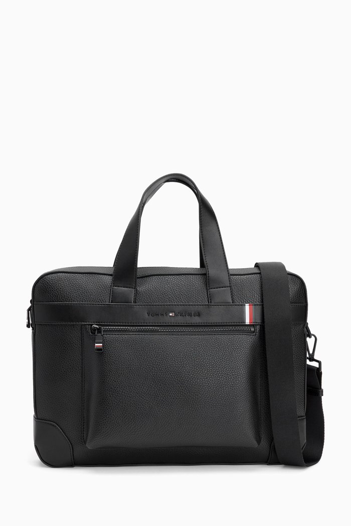 

Pebble-grained Laptop Bag in Faux Leather, Black