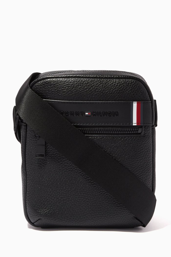 

Small Pebble-grained Reporter Crossbody Bag in Faux Leather, Black