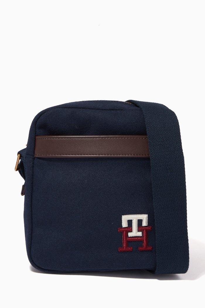 Mini Prep TH Monogram Reporter Crossbody Bag in Wool-blend, Blue