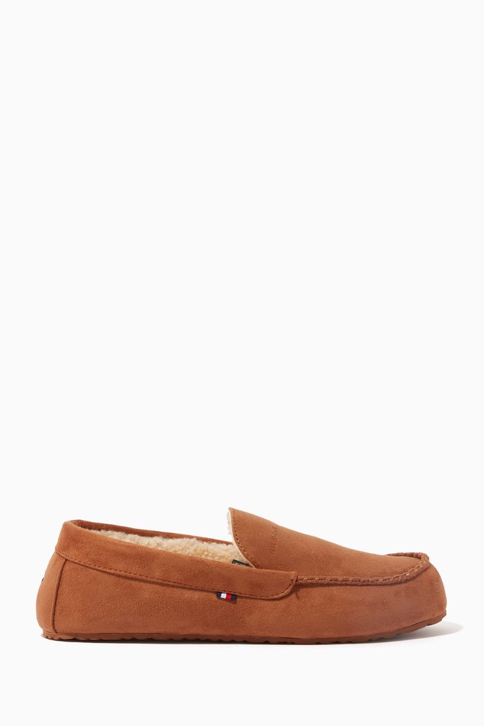 

Flag Embroidered Driver Shoes in Suede, Neutral