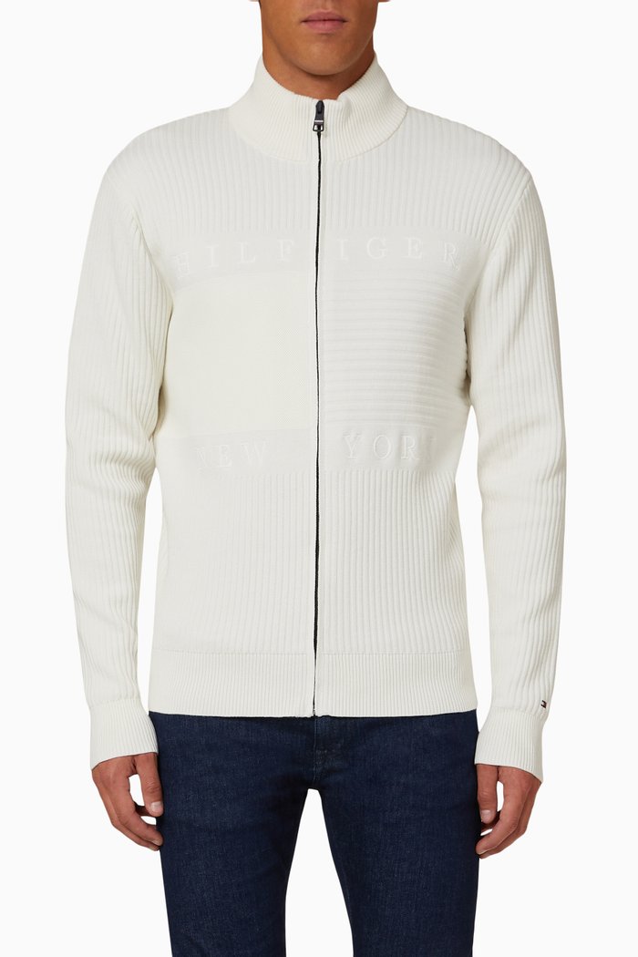 

Flag Zip-through Cardigan in Organic Cotton, Neutral