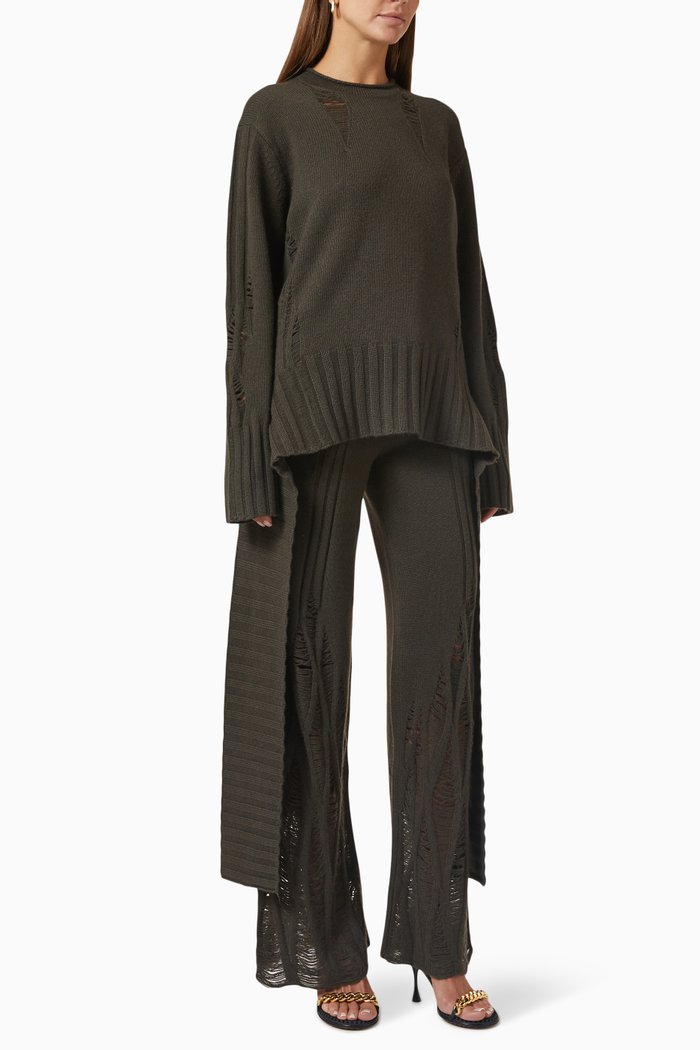 

Distressed Sweater in Wool & Cashmere, Green