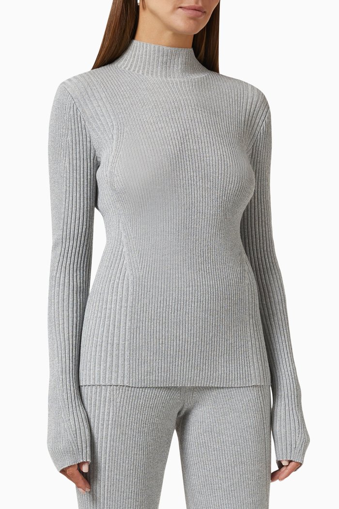 

Skivvy Top in Light Reflective Merino Rib, Silver