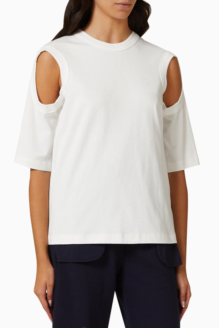 

Circular Cut-out T-shirt in Cotton Jersey, White