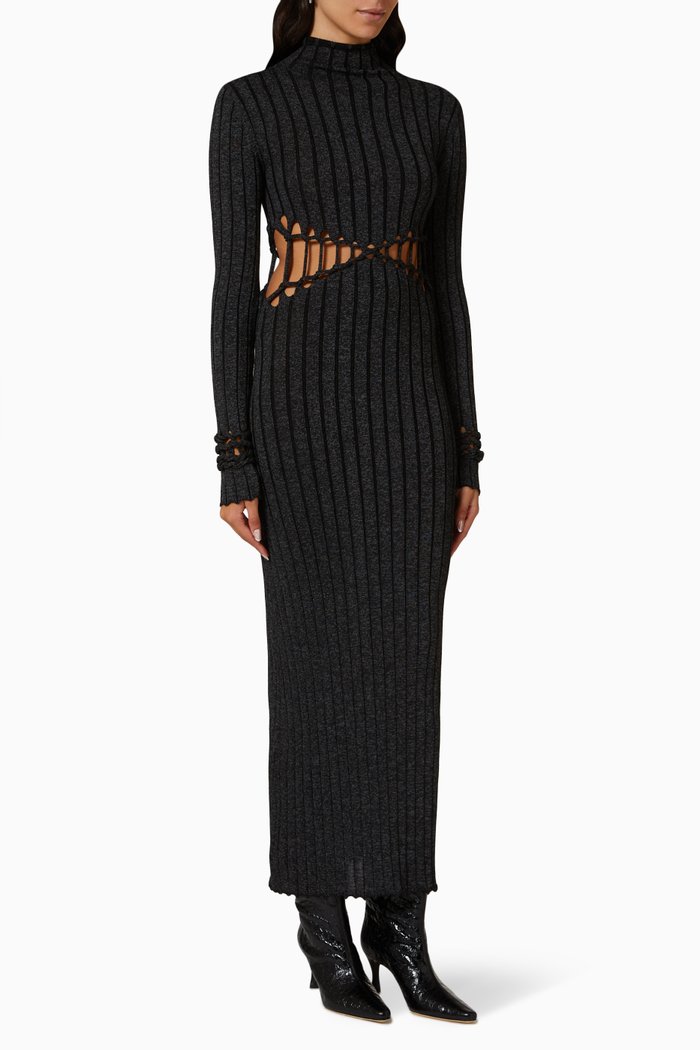 

X Braide Reflective Maxi Dress in Wool-knit, Black