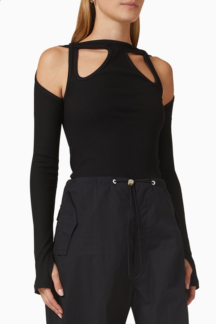 

Shift Loop Cut-out Ribbed Top in Organic Cotton, Black