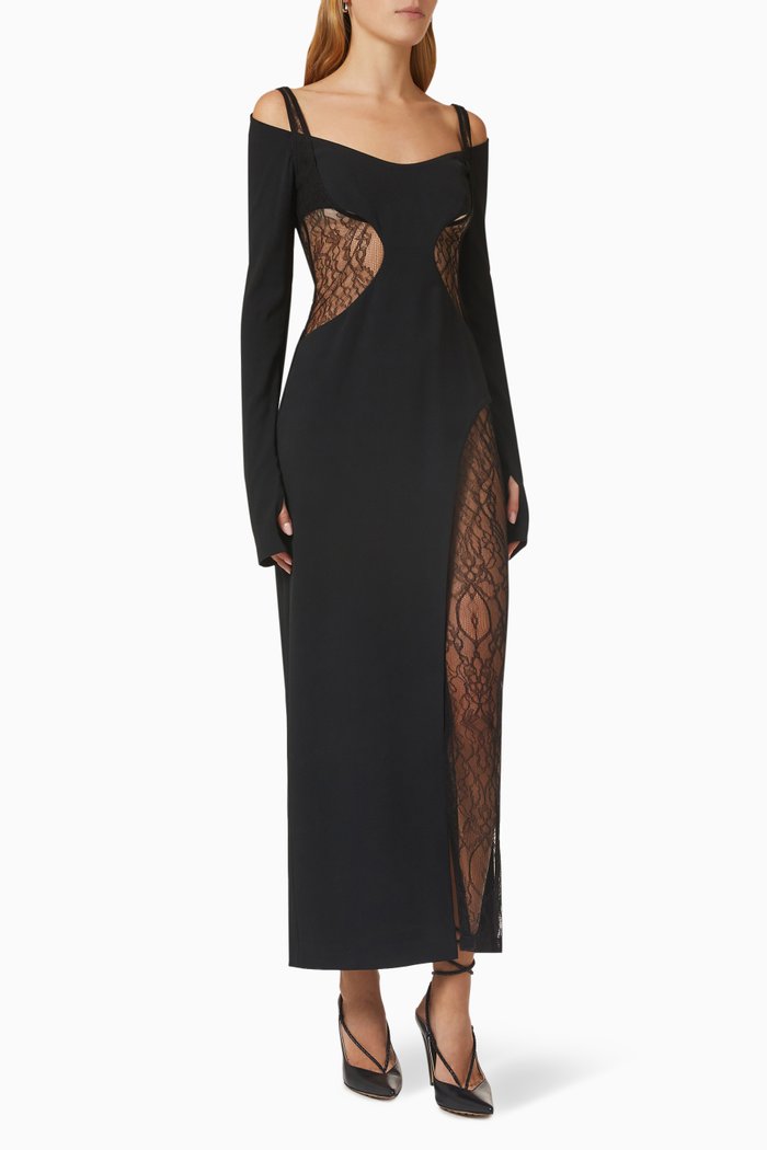 

Composite Cut-out Maxi Dress in Stretch-cady & Lace, Black