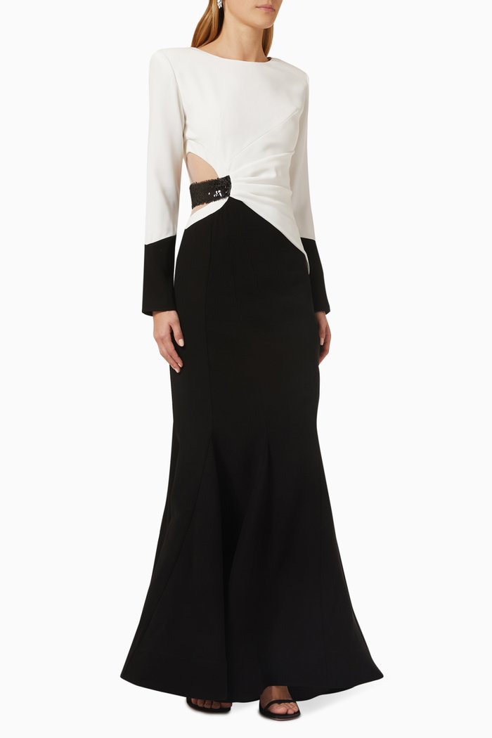 

Colourblock Gown in Crepe & Sequins, White