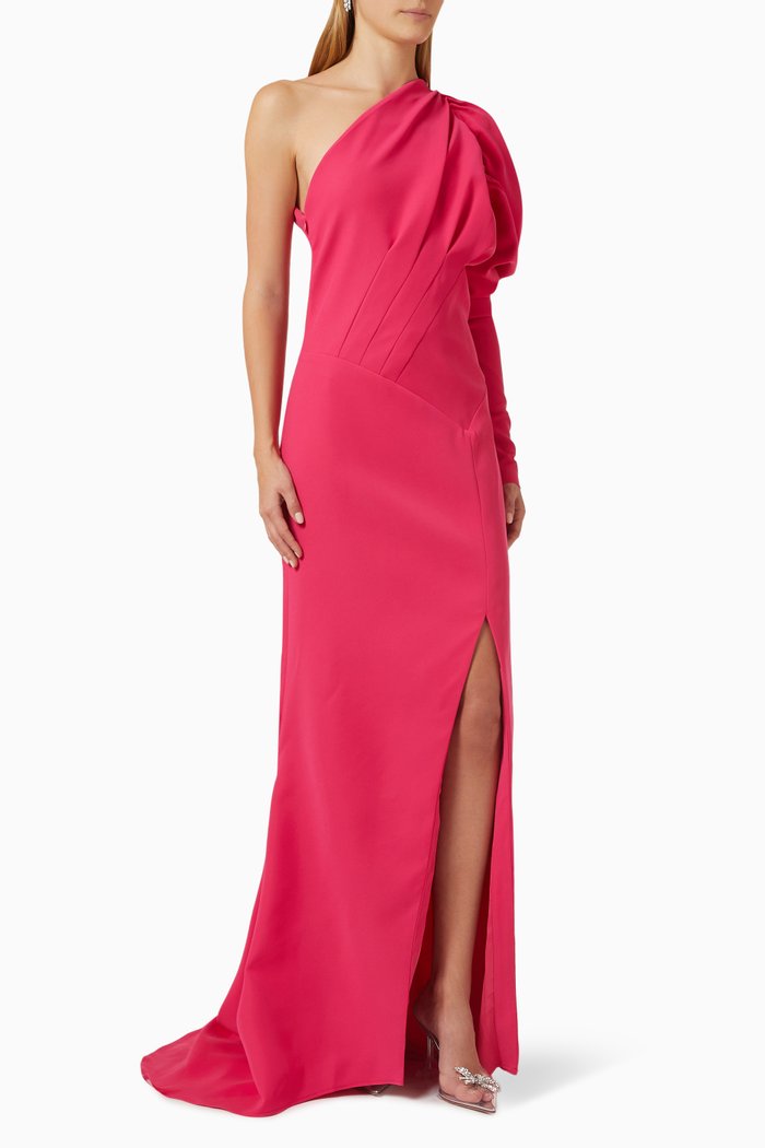 One-shoulder Gown in Crepe, Pink