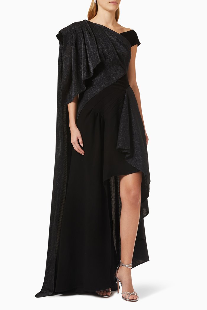 

Asymmetric Gown in Lurex, Black
