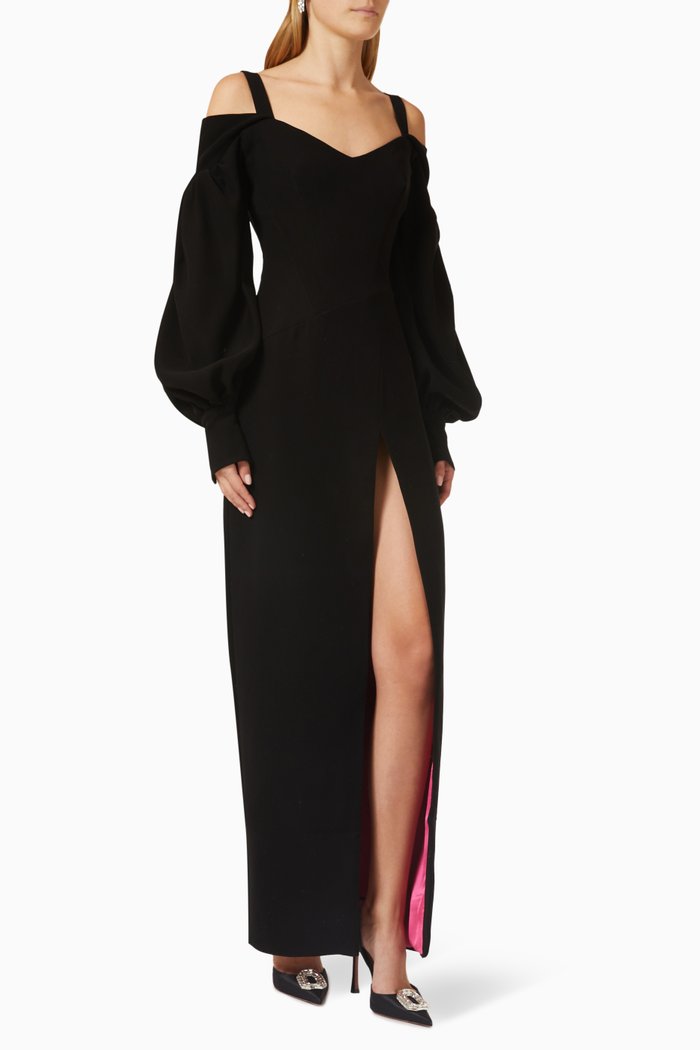 

Off-shoulder Gown in Crepe, Black