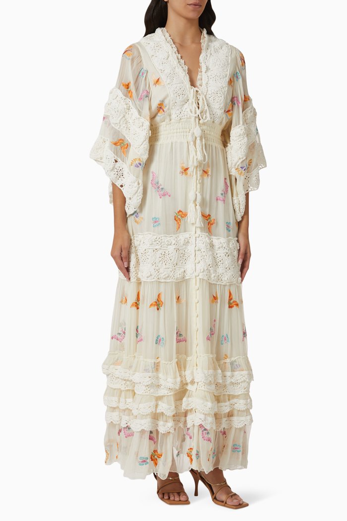 

Madam Butterfly Crochet Maxi Dress in Silk-viscose, White