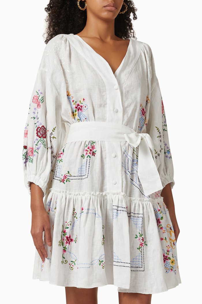 

Dream in Colour Embroidered Mini Dress in Linen, Neutral