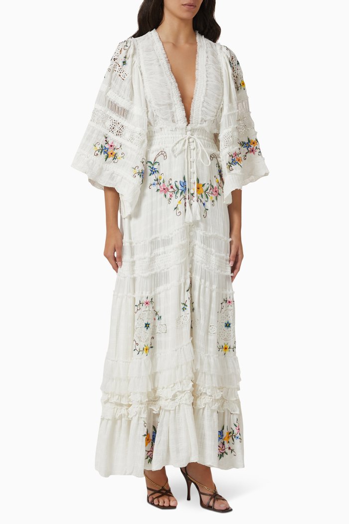 

Charm Your Way Embroidered Maxi Dress in Cotton, Neutral