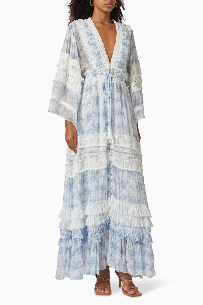 

Charm Your Way Ruffled Maxi Dress in Viscose-chiffon, Blue