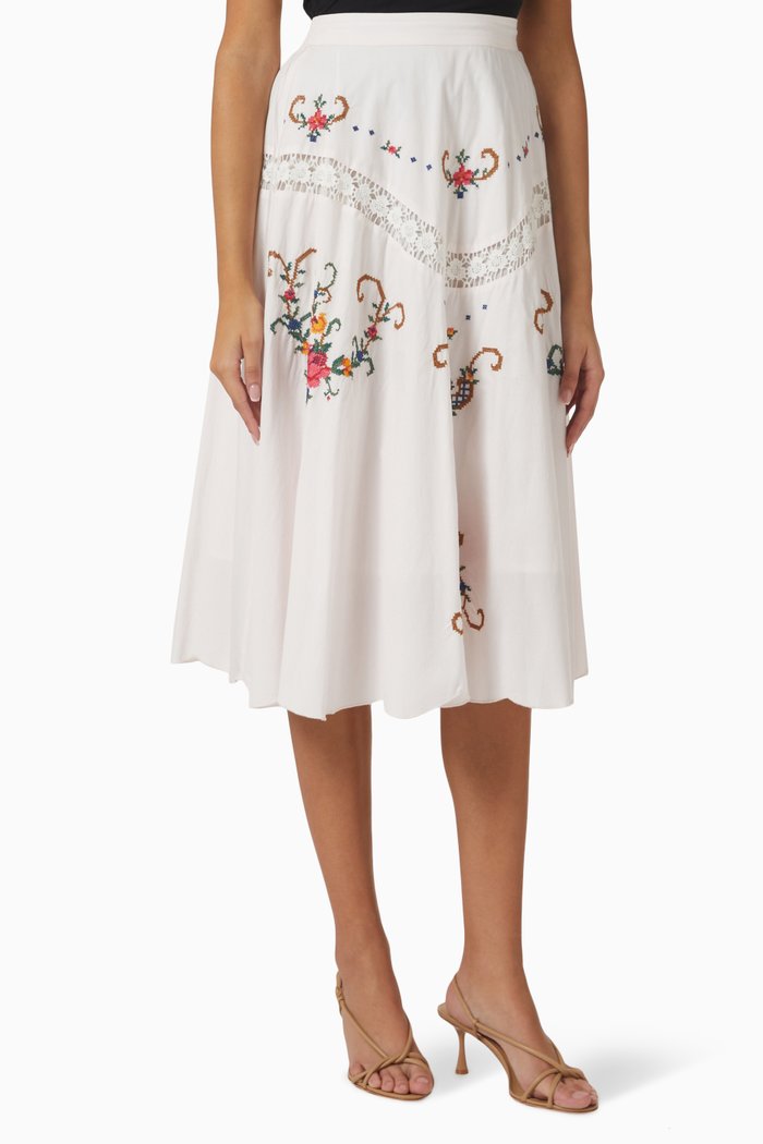 

Cover Me In Cross Stitch Midi Skirt in Pink Marshmallow
