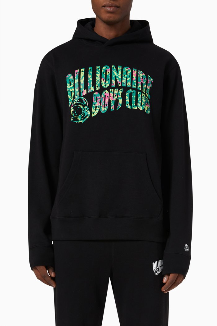 

Jungle Camo Arch Logo Hoodie in Cotton Terry, Black