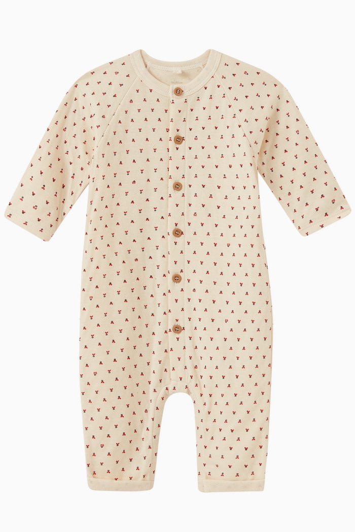

Heart Print Romper in Organic Cotton, Multicolour