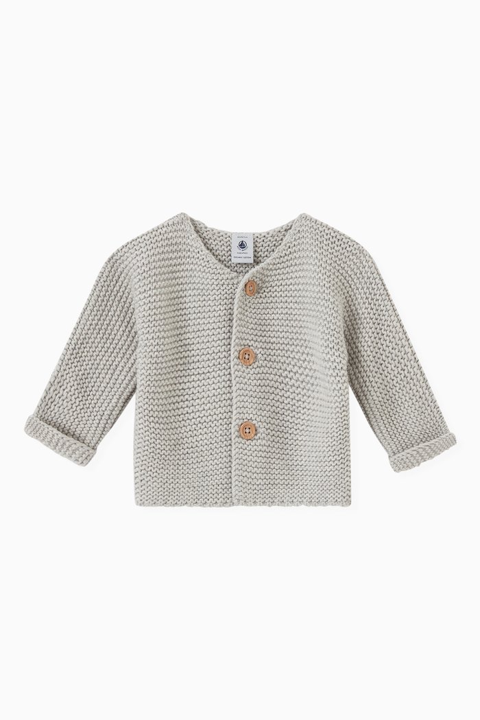 

Moss Stitch Cardigan in Cotton, Grey