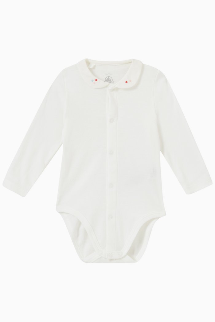 

Embroidered Hearts Bodysuit in Organic Cotton, White