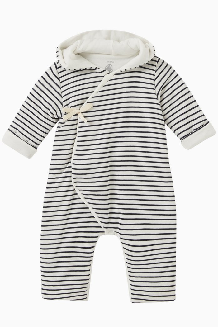

Striped Romper in Padded Rib Knit, Blue