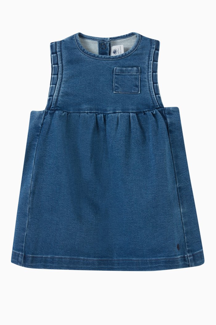 

Sleeveless Dress in Cotton Denim, Blue