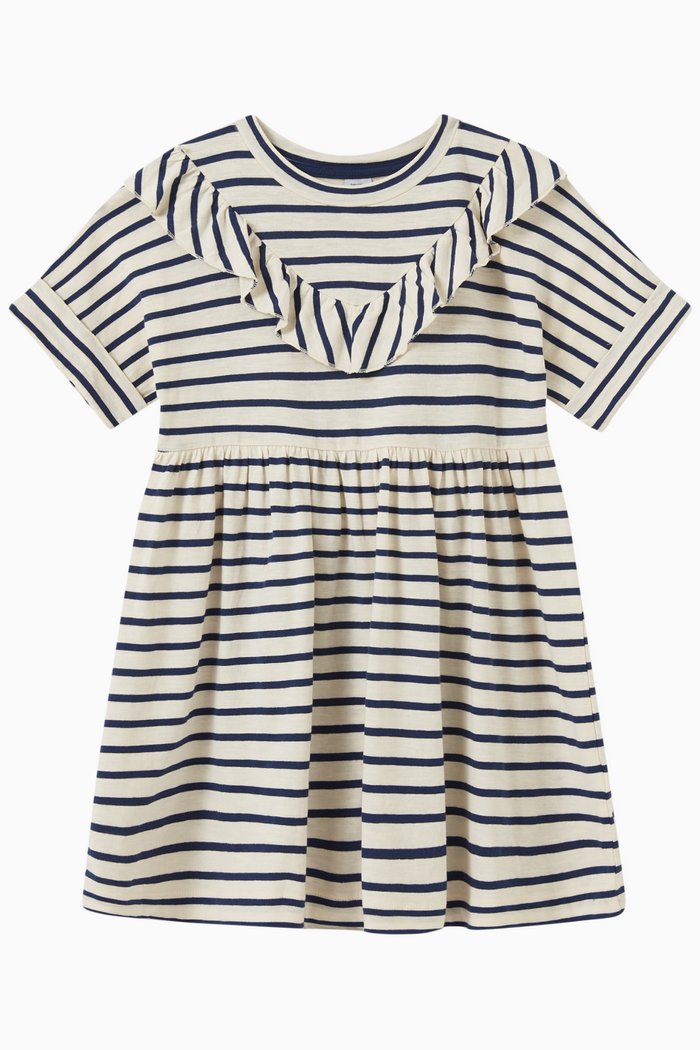 Striped Dress in Organic Cotton, Blue