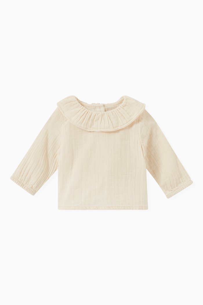 

Ruffled Blouse in Cotton Gauze, Neutral