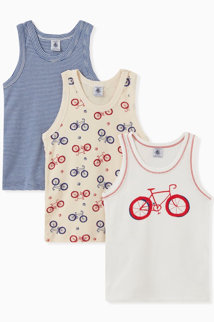 Vests in Cotton, Set of 3, Multicolour