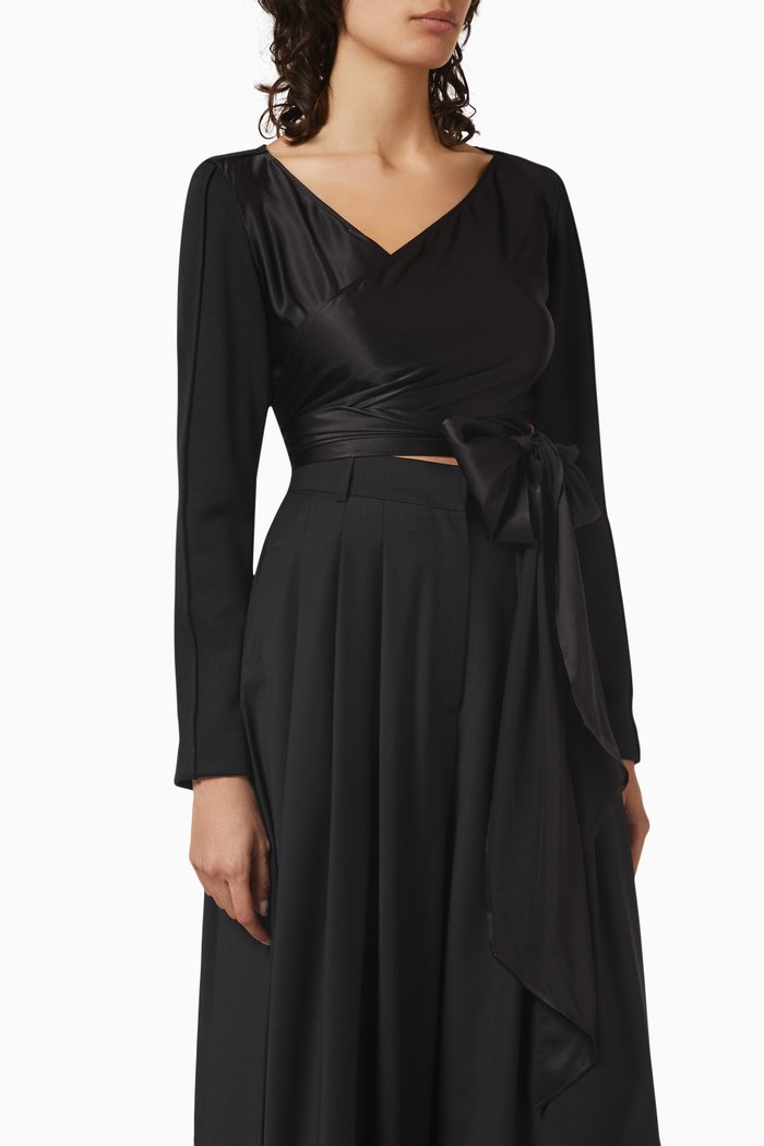

Wrap Crop Top in Silk-blend, Black