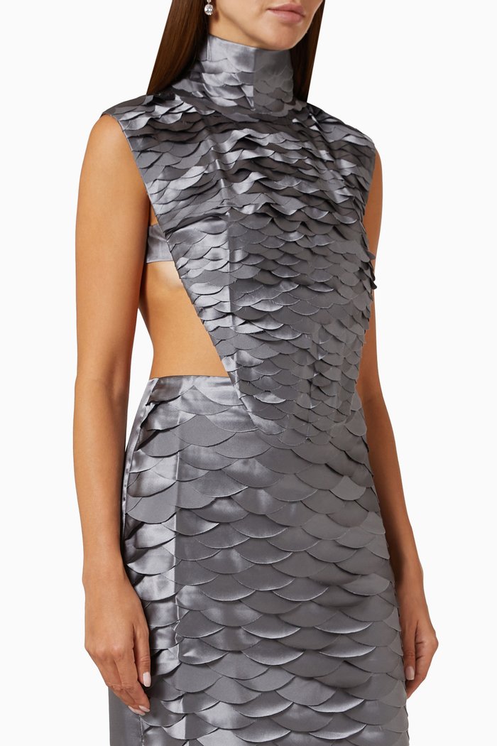 

Silver Fish Crop Top in Recycled Silk, Grey
