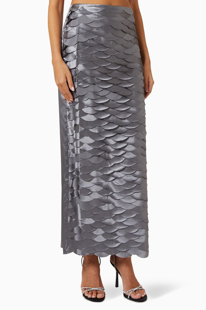 

Silver Fish Maxi Skirt in Recycled Silk, Grey